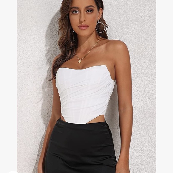 Strapless Open Back Boned Mesh Bustier Zip Back Corset Bodyshaper Crop Top - Picture 2 of 3